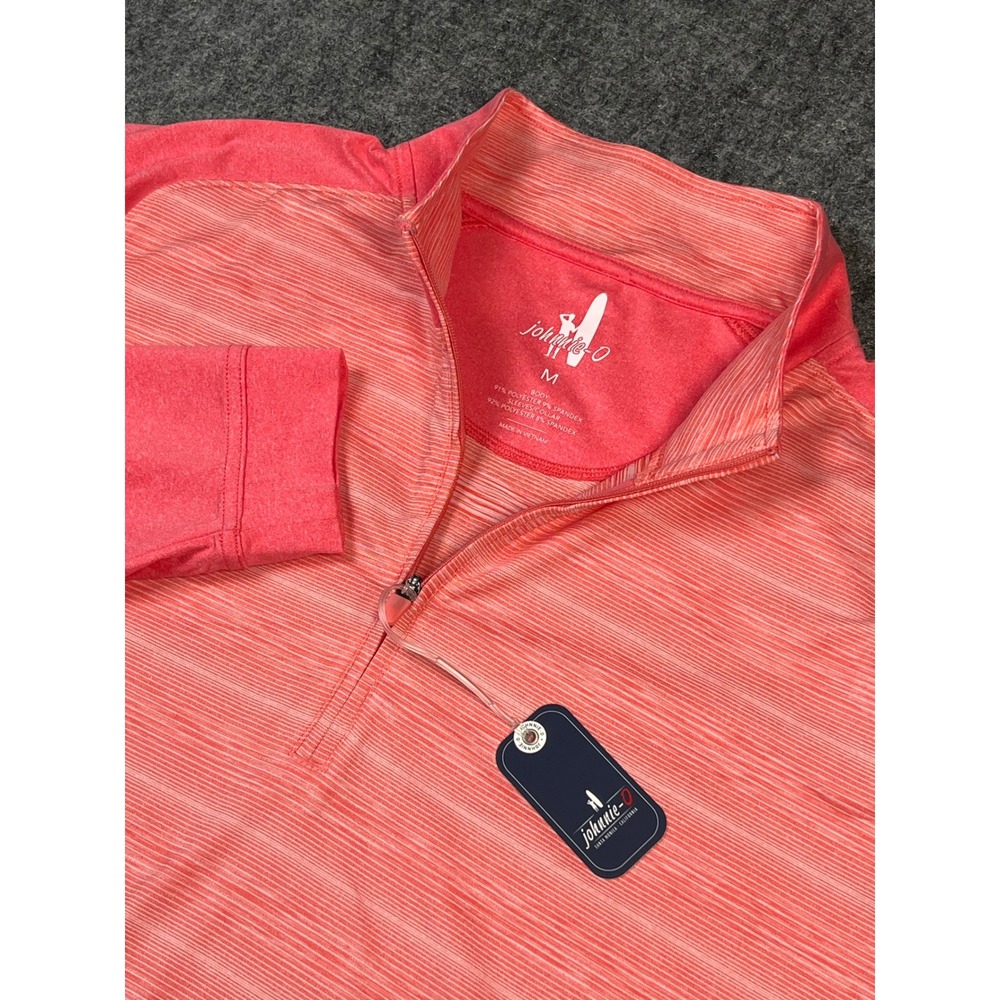 Johnnie-O Mens M Pullover Long Sleeve Coral Striped Golf‎ Training Shirt